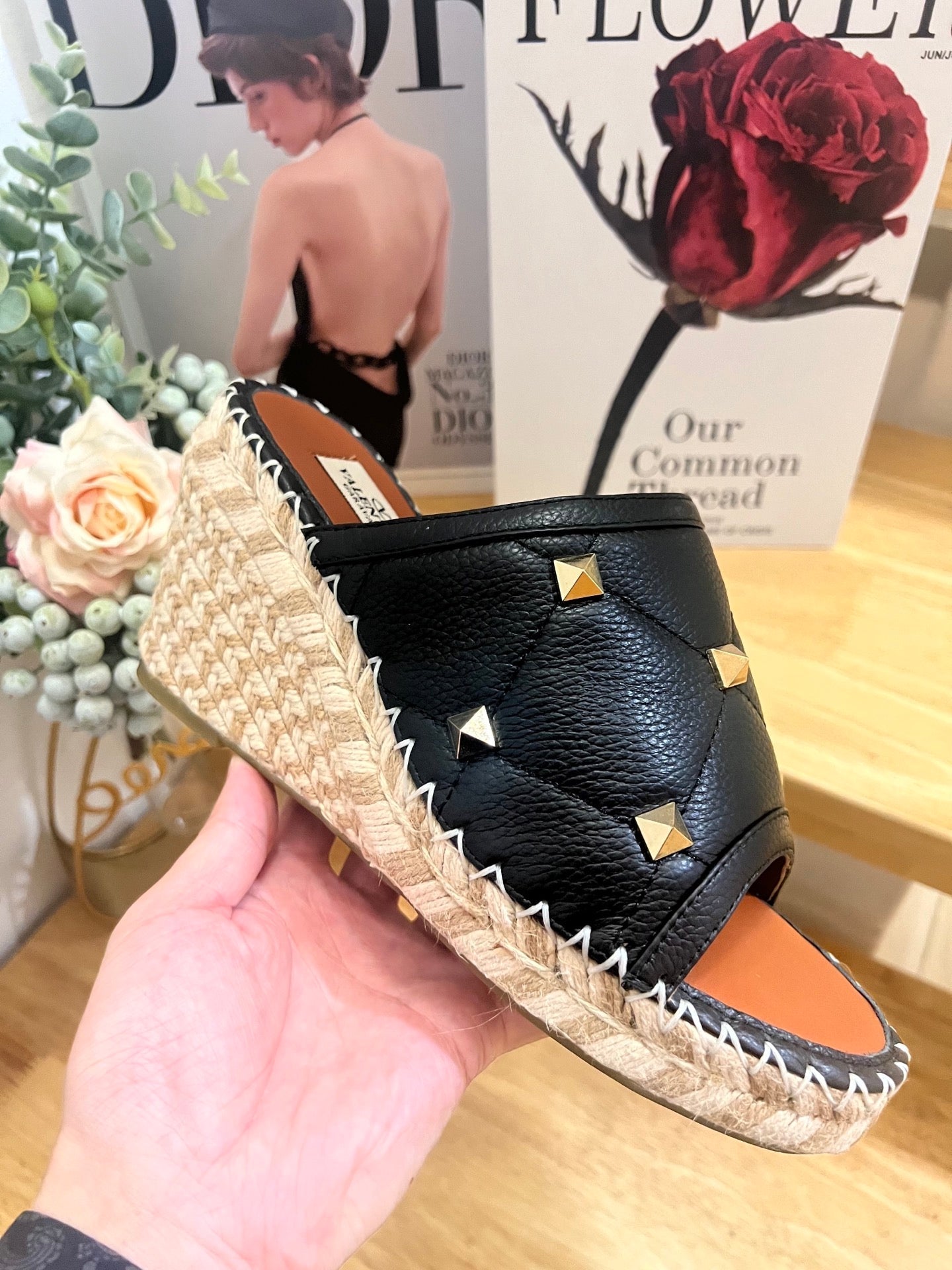 VALENTINO 26S WEDGE SANDALS IN BLACK CALFSKIN
