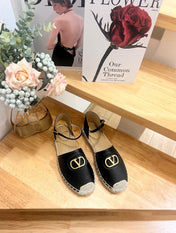 VALENTINO 26S ESPADRILLE SHOES IN BLACK CALFSKIN