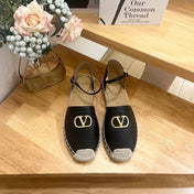 VALENTINO 26S ESPADRILLE SHOES IN BLACK CALFSKIN