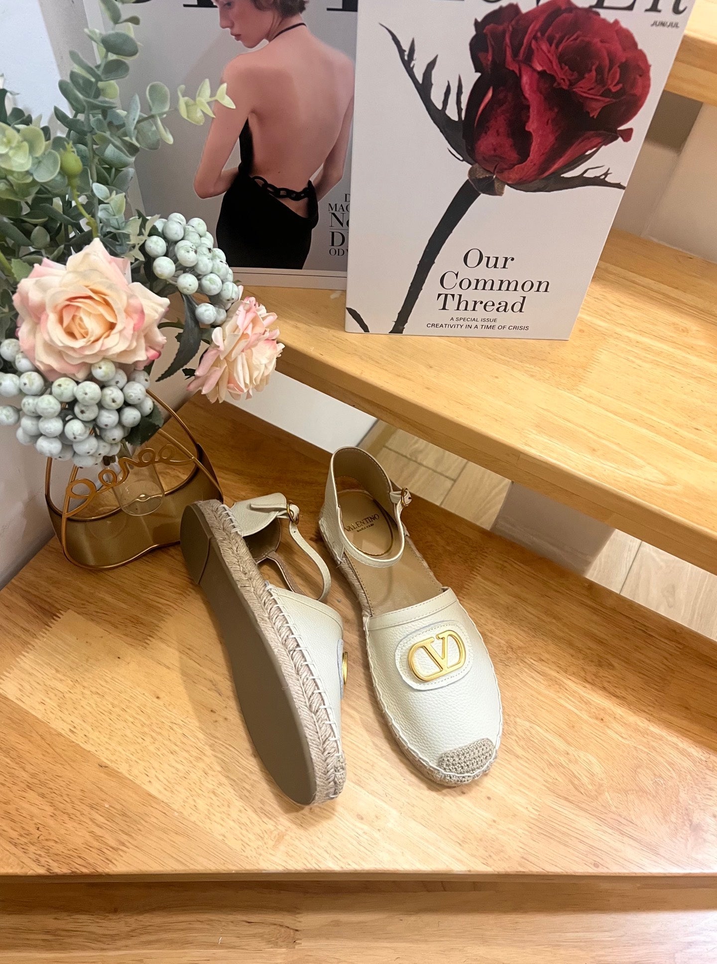 VALENTINO 26S ESPADRILLE SHOES IN WHITE CALFSKIN