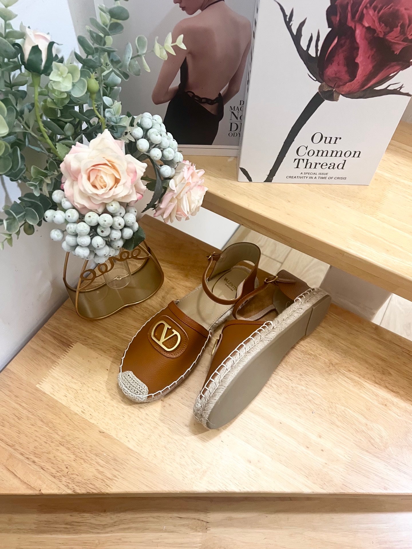 VALENTINO 26S ESPADRILLE SHOES IN BROWN CALFSKIN