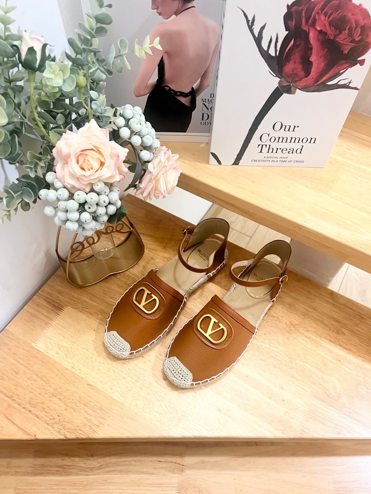 VALENTINO 26S ESPADRILLE SHOES IN BROWN CALFSKIN