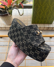 GUCCI 26S WEDGE SANDALS 100 MM IN BLACK DENIM