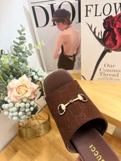 GUCCI 26S WEDGE SANDALS 100 MM IN BROWN SUEDE