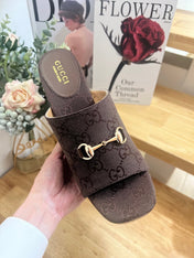 GUCCI 26S WEDGE SANDALS 100 MM IN DARK BROWN CANVAS