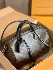 LV 25S SPEEDY SOFT 30 IN BROWN MONOGRAM CANVAS AND CALFSKIN SILVER HARDWARE