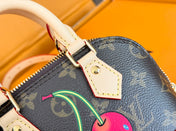 LV 25S NANO ALMA 18 IN DARK BROWN CANVAS MONOGRAM CHERRY PRINT GOLD HARDWARE
