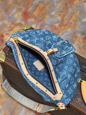 LV 25S BUMBAG 38 IN BLUE MONOGRAM DENIM LEATHER TRIM GOLD HARDWARE
