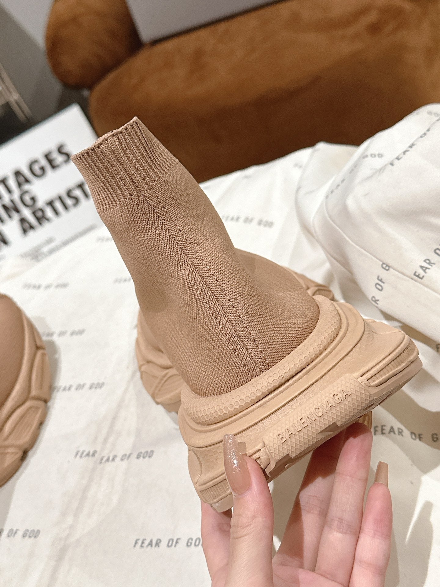 BALENCIAGA 25S SPEED TRAINER SNEAKERS 55 MM IN BEIGE KNIT