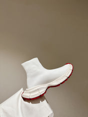 BALENCIAGA 25S SPEED TRAINER SNEAKERS 55 MM IN WHITE AND RED KNIT