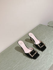 TRUMPET METALLIC MULES IN BLACK PATENT CALFSKIN