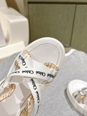 CHLOÉ 26S SANDALS IN WHITE LAMBSKIN AND CANVAS