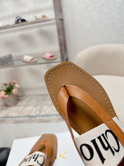 THONG SANDALS IN CINNAMON BROWN CALFSKIN AND WHITE CANVAS