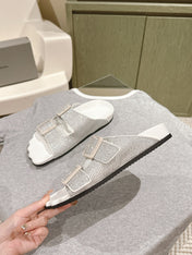 BIRKENSTOCK SLIPPERS ATTACHED RHINESTONES IN WHITE CALFSKIN