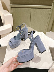 CC HIGH SANDAL SAPHIRE BLUE SUEDE CALFSKIN