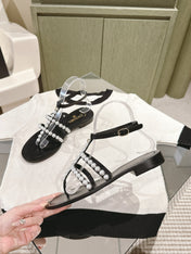 CC SANDALS PEARL ROMAN IN BLACK LAMBSKIN