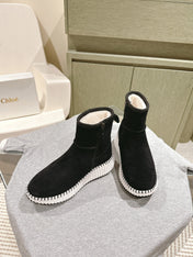 CHLOÉ 26S SHEARLING ANKLE BOOTS IN BLACK SUEDE