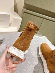 CHLOÉ 26S SHEARLING ANKLE BOOTS IN BROWN SUEDE