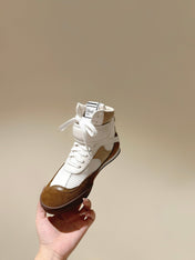 CHLOÉ 26S HIGH-TOP SNEAKERS IN WHITE CALFSKIN AND BROWN SUEDE