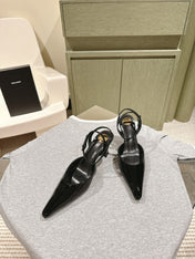 AIMÉE HIGH 8 CM SLINGBACK PUMPS IN BLACK PATENT CALFSKIN