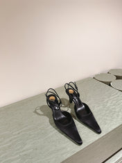 AIMÉE HIGH 8 CM SLINGBACK PUMPS IN BLACK SATIN