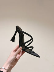 HIGH HEEL MULE 10 CM IN BLACK SATIN WITH RHINESTONES