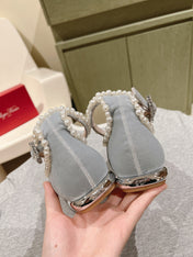 BALLERINAS MARY JANE IN GRAY SUEDE WITH PEARL TRIM