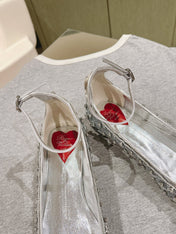 BALLERINAS IN SILVER FABRIC WITH CRYSTAL DETAILING
