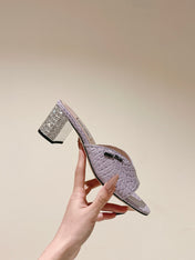 JEWELLED HEEL 55 MULE SANDALS IN PASTEL PURPLE CALFSKIN