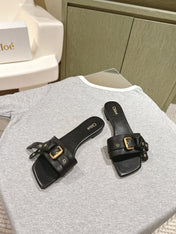 CHLOÉ 26S SLIDE SANDALS IN BLACK LAMBSKIN