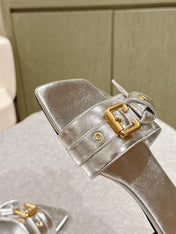 CHLOÉ 26S SLIDE SANDALS IN SILVER LAMBSKIN