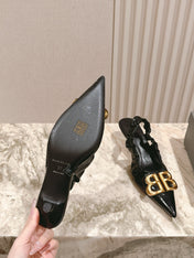 BALENCIAGA 25S HIGH SLINGBACK 45 MM IN BLACK LAMBSKIN WITH GOLD HARDWARE