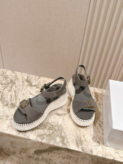 CHLOÉ 26S HIGH-HEELED SANDALS IN GREY LAMBSKIN AND SUEDE