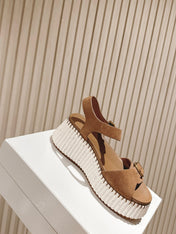 CHLOÉ 26S HIGH-HEELED SANDALS IN BROWN LAMBSKIN AND SUEDE