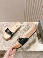BALENCIAGA 25S SCHOLL SLIDES IN BLACK PU LEATHER WITH SILVER HARDWARE
