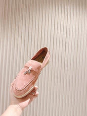 LP LOAFERS 25S IN LIGHT PINK SUEDE WITH SILVER HARDWARE