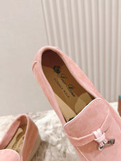 LP LOAFERS 25S IN LIGHT PINK SUEDE WITH SILVER HARDWARE