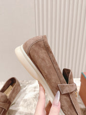 SUMMER WALK LOAFERS BROWN SUEDE WITH GOLD PADLOCK CHARM