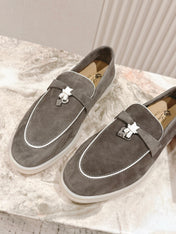 LP LOAFERS 25S IN ASH BROWN SUEDE WITH SILVER HARDWARE