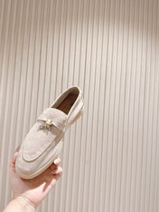 LP LOAFERS 25S IN DUSTY PINK SUEDE WITH SILVER HARDWARE