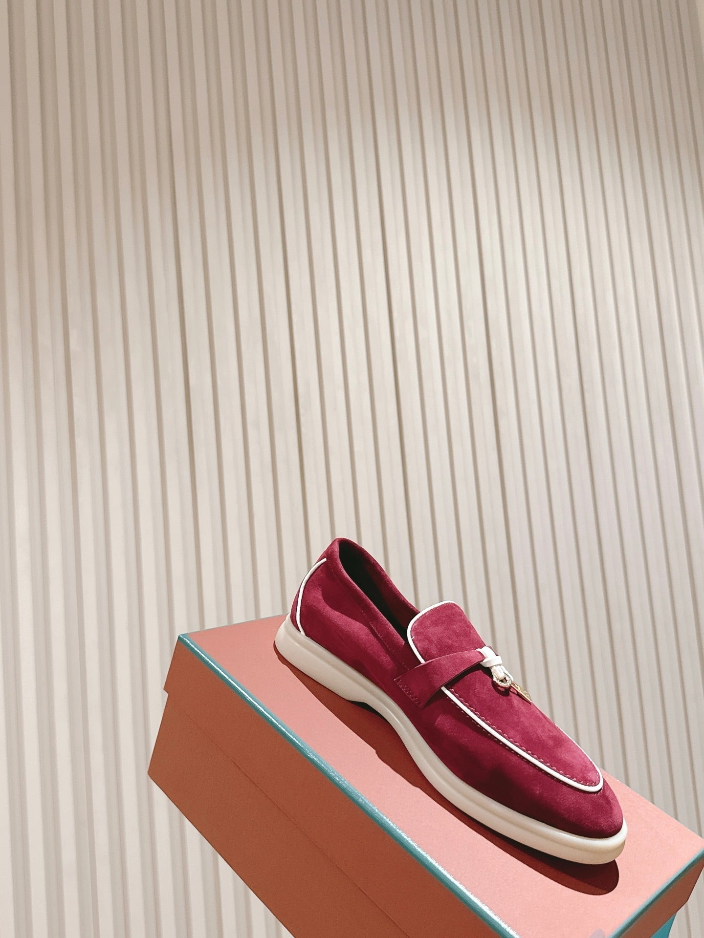 LP LOAFERS 25S IN DEEP BERRY RED SUEDE WITH SILVER HARDWARE