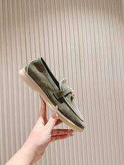 LP LOAFERS 25S IN MOSS GREEN SUEDE WITH SILVER HARDWARE