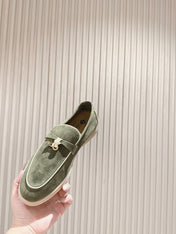 LP LOAFERS 25S IN MOSS GREEN SUEDE WITH SILVER HARDWARE