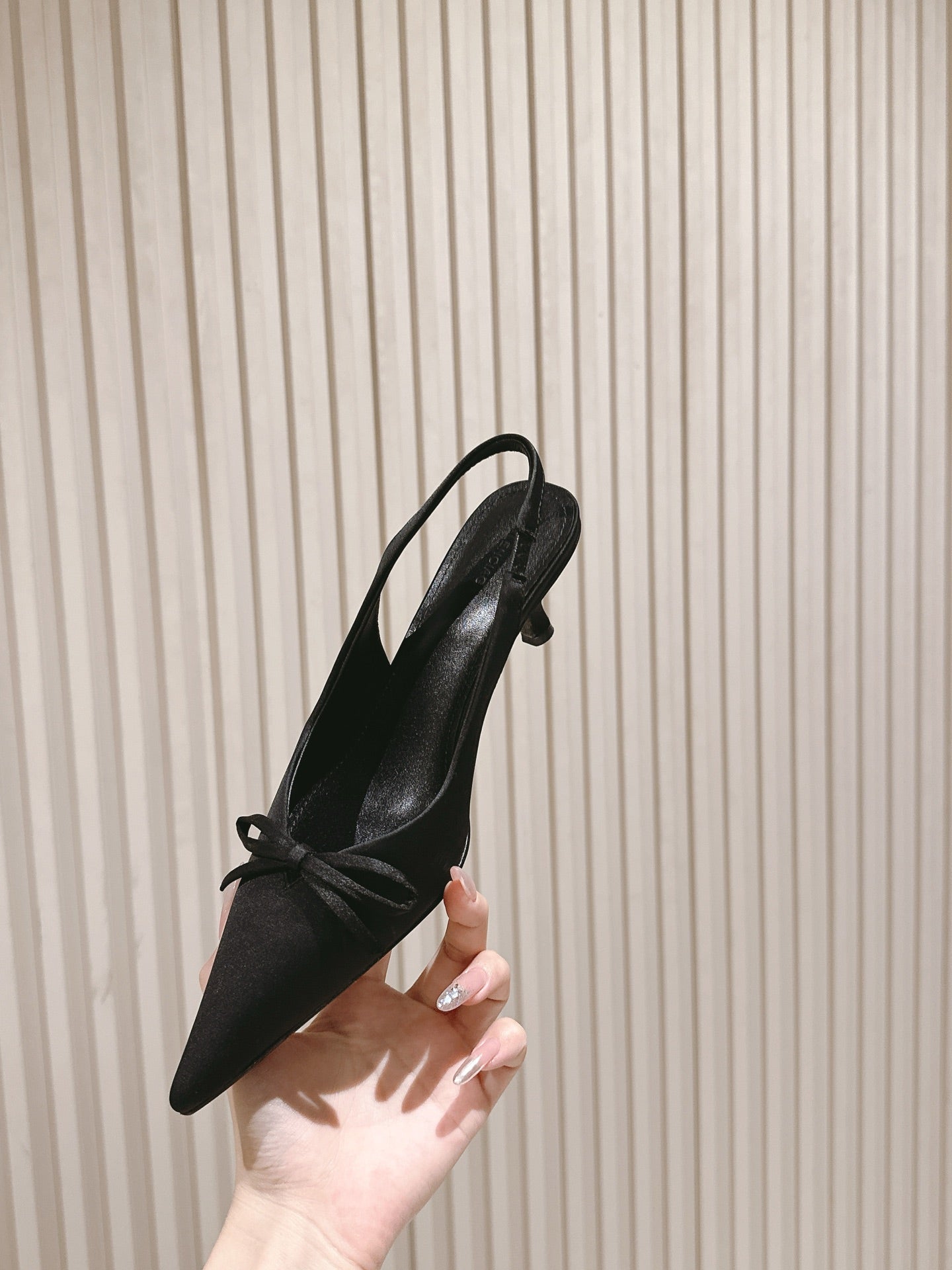 BALENCIAGA 25S HIGH SLINGBACK IN BLACK SATIN WITH SMALL BOW