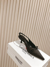BALENCIAGA 25S HIGH SLINGBACK IN BLACK SATIN WITH SMALL BOW