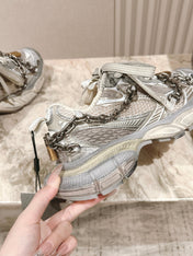 BALENCIAGA 25S 3XL SNEAKERS CHAIN-PADLOCK IN BEIGE MESH FABRIC AND SILVER PU