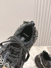 BALENCIAGA 25S 3XL SNEAKERS CHAIN-PADLOCK IN BLACK MESH FABRIC AND PU