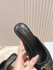 CELINE 25S ALMA TRIOMPHE MULE 45MM IN BLACK DENIM SILVER HARDWARE
