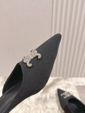 CELINE 25S ALMA TRIOMPHE MULE 45MM IN BLACK DENIM SILVER HARDWARE
