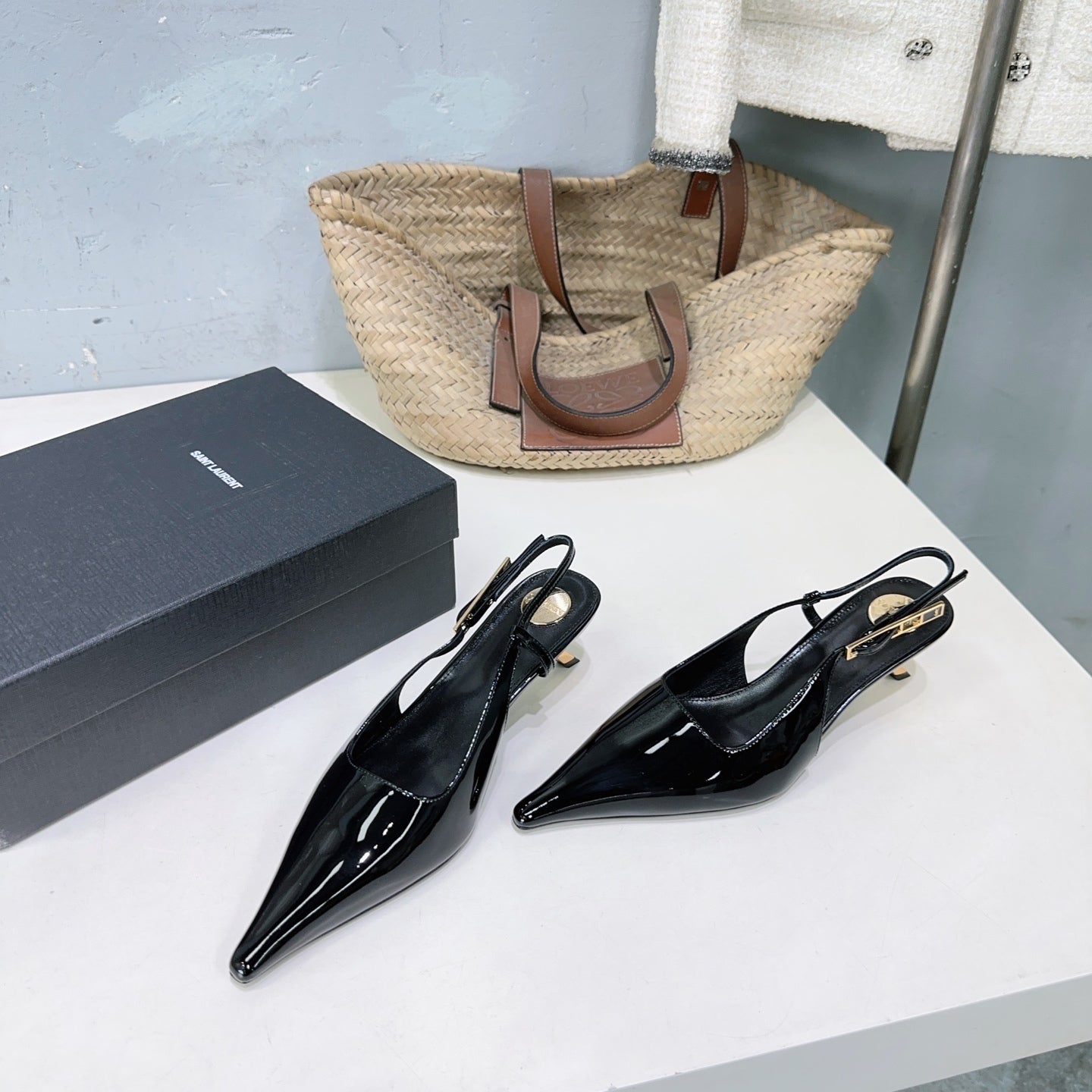 YSL 26S SLINGBACK HEELS 65 MM IN BLACK CALFSKIN